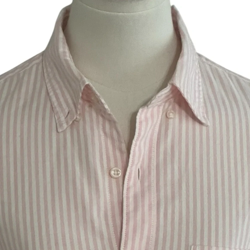 Slim Broken-In 100% Cotton Oxford Button Down Shirt Size M White Pink Stripes Up